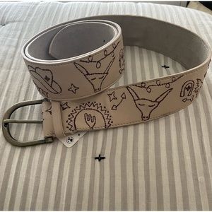 Free People Beige Belt with Brown Embroidery